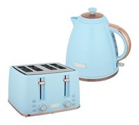 HOMCOM Kettle and Toaster Set, 1.7L 3000W Fast Boil Jug Kettle, 4 Slice Toaster with 7 Level Browning Controls, Light Blue