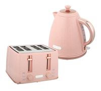 HOMCOM Kettle and Toaster Set, 1.7L 3000W Fast Boil Jug Kettle, 4 Slice Toaster with 7 Level Browning Controls, Light Pink