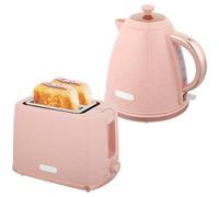 HOMCOM Kettle and Toaster Set, 1.7L 3000W Fast Boil Jug Kettle with Auto Shut Off, 2 Slice Toaster with 7 Level Browning Controls & Crumb Tray, UK Otter Thermostat, Light Pink