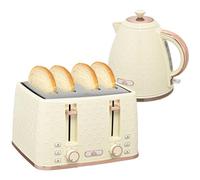 HOMCOM Kettle and Toaster Set, 1.7L 3000W Fast Boil Jug Kettle with Auto Shut Off, 4 Slice Toaster with 7 Level Browning Controls & Crumb Tray, UK Otter Thermostat, Beige