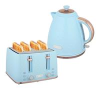 HOMCOM Kettle and Toaster Set, 1.7L 3000W Fast Boil Jug Kettle with Auto Shut Off, 4 Slice Toaster with 7 Level Browning Controls & Crumb Tray, UK Otter Thermostat, Light Blue