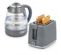 HOMCOM Kettle and Toaster Set 1.7L 3000W Jug Kettle 2 Slice Toaster Grey | Rapid Boil, Strix Thermostat, Limescale Filter, 7 Browning Controls, Crumb Tray
