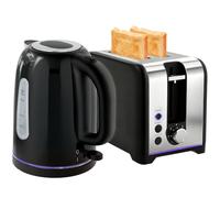 HOMCOM Kettle and Toaster Set, 1.7L 3000W Rapid Boil, 2 Slice, Black | Jug Kettle, Otter Thermostat, Limescale Filter, 7 Browning Controls, LED Strip, Crumb Tray