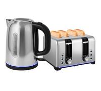 HOMCOM Kettle and Toaster Set, 1.7L 3000W Rapid Boil, 4 Slice, Silver Tone | Jug Kettle, Otter Thermostat, Limescale Filter, 7 Browning Controls, LED Strip, Crumb Tray