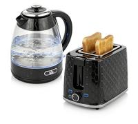 HomCom Kettle & Toaster Set - 1.7L 3000W Jug, 2-Slice Toaster, 7 Browning, Limescale Filter, Black