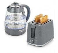 HOMCOM Kettle and Toaster Set, 1.7L 3000W Rapid Boil Jug Kettle with Limescale Filter, 2 Slice Toaster with 7 Browning Controls, Crumb Tray, Grey