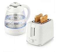 HOMCOM Kettle and Toaster Set, 1.7L 3000W Rapid Boil Jug Kettle with Limescale Filter, 2 Slice Toaster with 7 Browning Controls, Crumb Tray, Cream