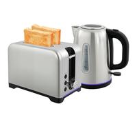 HOMCOM Kettle and Toaster Set, 1.7L 3000W Rapid Boil Jug Kettle with Otter Thermostat, Limescale Filter, 2 Slice Toaster with 7 Browning Controls, Crumb Tray, LED Strip, Silver Tone