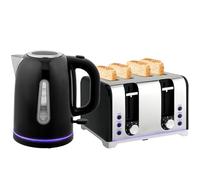 HOMCOM Kettle and Toaster Set, 1.7L 3000W Rapid Boil Jug Kettle with Otter Thermostat, Limescale Filter, 4 Slice Toaster with 7 Browning Controls, Crumb Tray, LED Strip, Black