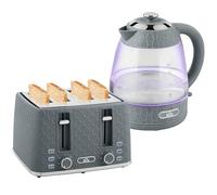 HOMCOM Kettle and Toaster Set, 1.7L 3000W Rapid Boil Jug Kettle with Strix Thermostat, Limescale Filter, 4 Slice Toaster with 7 Browning Controls, Crumb Tray, Grey