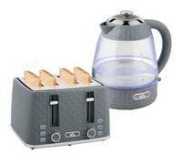 HOMCOM Kettle and Toaster Set with Strix Thermostat, Crumb Tray - Kettle and Toaster Set - Grey