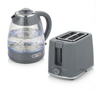 HOMCOM Kettle and Toaster Set, 1.7L 3000W Rapid Kettle with Limescale Filter, 2 Slice Toaster with 7 Browning Controls, Grey