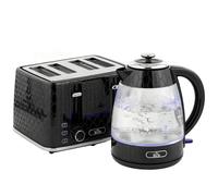 HOMCOM Kettle and Toaster Set, 1.7L 3000W Rapid Kettle with Strix Thermostat, 4 Slice Toaster with 7 Browning Controls, Black