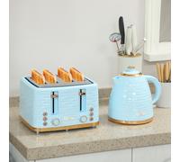 HOMCOM Kettle and Toaster Sets, 3000W 1.7L Rapid Boil Kettle & 4 Slice Toaster with 7 Browning Controls, Defrost, Reheat and Crumb Tray, UK Otter Thermostat, Light Blue