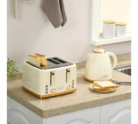 HOMCOM Kettle and Toaster Set 1.7L Rapid Boil Kettle & 4 Slice Toaster Beige