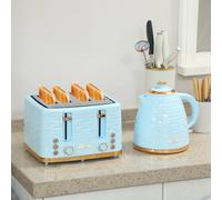 HOMCOM Kettle and Toaster Set 1.7L Kettle & 4 Slice Toaster - Light - Blue | TJ Hughes