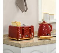 HOMCOM Kettle and Toaster Set 1.7L Rapid Boil Kettle & 4 Slice Toaster Red