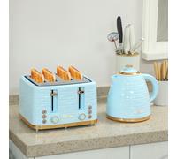 HOMCOM Kettle and Toaster Set 1.7L Rapid Boil Kettle & 2 Slice Toaster Grey - Blue