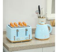 HOMCOM Kettle and Toaster Set 1.7L Rapid Boil Kettle & 2 Slice Toaster Grey - Light Blue - Kettle: 24.1L x 19.5W x 23.2H cm; Toaster: 29.2L x 27.5W x 18.9H cm - Kettle and Toaster Set