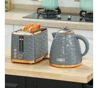 Homcom Kettle And Toaster Set 1.7L Rapid Boil Kettle & 2 Slice Toaster In Grey Grey