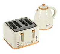 HOMCOM Kettle and Toaster Sets, 3000W 1.7L Rapid Boil Kettle & 4 Slice Toaster with 7 Browning Controls, Defrost, Reheat and Crumb Tray, UK Otter Thermostat, Beige