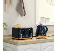 HOMCOM Kettle And Toaster Set 1.7L Rapid Boil Kettle & 4 Slice Toaster Blue, Blue