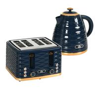 HOMCOM Kettle And Toaster Set 1.7L Rapid Boil Kettle & 4 Slice Toaster Blue, Blue