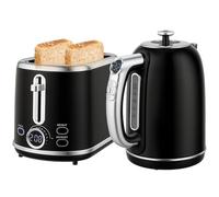 HOMCOM Kettle and Toaster Set with LED Screen, 1.7L 3000W Retro Rapid Boil Jug Kettle with Keep Warm Memory Function, 2 Slice Toaster with 6 Browning Controls, Crumb Tray, Black
