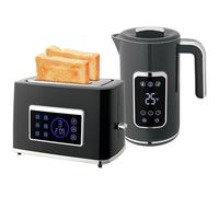 HOMCOM Kettle and Toaster Set with LED Touch Screen, 1.7L 3000W Rapid Boil Jug Kettle with Keep Warm Memory Function, Cool Touch Body, 2 Slice Toaster with 6 Browning Controls, Crumb Tray, Grey