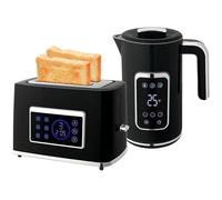 HOMCOM Kettle and Toaster Set with LED Touch Screen, 1.7L 3000W Rapid Boil Jug Kettle with Keep Warm Memory Function, Cool Touch Body, 2 Slice Toaster with 6 Browning Controls, Crumb Tray, Black
