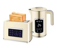 HOMCOM Kettle and Toaster Set with LED Touch Screen, 1.7L 3000W Rapid Boil Jug Kettle with Stainless Steel Inner, Keep Warm Memory Function, Cool Touch Body, 2 Slice Toaster w/6 Browning Levels, Cream