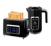 HOMCOM Kettle and Toaster Set with LED Touch Screen, 1.7L 3000W Rapid Boil Jug Kettle with Stainless Steel Inner, Keep Warm Memory Function, Cool Touch Body, 2 Slice Toaster w/6 Browning Levels, Black