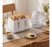 Homcom Kettle And Toaster Set With Strix Thermostat, Crumb Tray, Cream