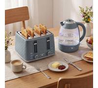 Homcom Kettle And Toaster Set With Strix Thermostat, Crumb Tray, Grey Grey