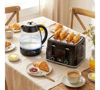 HOMCOM Kettle & Toaster Set with Strix Thermostat, Crumb Tray, Black HOMCOM Black