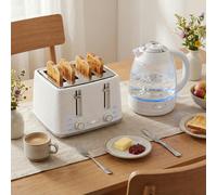 HOMCOM Kettle and Toaster Set with Strix Thermostat, Crumb Tray - Kettle and Toaster Set - Cream