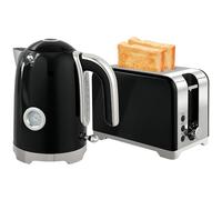 HOMCOM Kettle and Toaster Set with Temperature Gauge, 1.7L 3000W Rapid Boil Jug Kettle with Otter Thermostat, Limescale Filter, 2 Slice Toaster with 7 Browning Controls, Crumb Tray, Black
