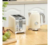 Homcom Kettle And Toaster Set With Temperature Gauge, Crumb Tray, Cream