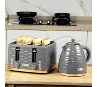 HOMCOM Kettle and Toaster Set 1.7L Rapid Boil Kettle & 4 Slice Toaster Grey, Grey
