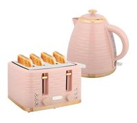 HOMCOM Kettle and Toaster Sets, 3000W 1.7L Rapid Boil Kettle & 4 Slice Toaster with 7 Browning Controls, Defrost, Reheat and Crumb Tray, UK Otter Thermostat, Light Pink