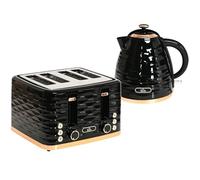 HOMCOM Kettle and Toaster Sets, 3000W 1.7L Rapid Boil Kettle & 4 Slice Toaster with 7 Browning Controls, Defrost, Reheat and Crumb Tray, UK Otter Thermostat, Black
