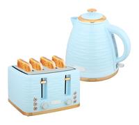 HOMCOM Kettle and Toaster Sets, 3000W 1.7L Rapid Boil Kettle & 4 Slice Toaster with 7 Browning Controls, Defrost, Reheat and Crumb Tray, UK Otter Thermostat, Light Blue