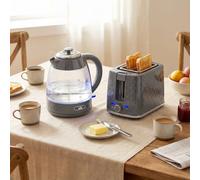 HOMCOM Kettle and Toaster Set, 1.7L 3000W Rapid Boil Jug Kettle with Limescale Filter, 2 Slice Toaster with 7 Browning Controls, Crumb Tray, Grey