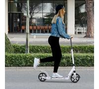 HOMCOM Kick Scooter Folding 2 Big Wheels Adjustable Adult Teens For 14+ Black - White - 94L x 38W x 90-105H cm - Kids Scooter