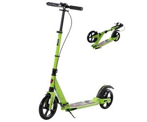 HOMCOM Kick Scooter, Folding 2 Wheel Scooter with Dual Brake System, Dual Suspension, 230mm Big Wheels and 3 Adjustable Handlebar, for 14+ Teens Adults, up to 100KG, Green