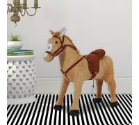 HOMCOM Kid Toy Standing Horse Plush Pony 60cm Gift Neigh Sound Beige HOMCOM Beige