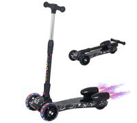 Homcom Kids 3 Wheel Plastic Scooter Adjustable Height w/ Engine-Look Water Spray Black