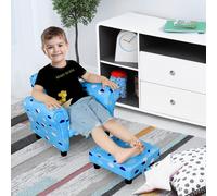 HOMCOM Childrens Sofa Mini Sofa Wood Frame w/ Footrest Anti-Slip Legs High Back Arms Bedroom Playroom Furniture Cute Cloud Star Blue