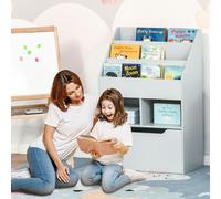 HOMCOM Kids Bookshelf – Toy Box with Storage Drawer & Wheels – Grey