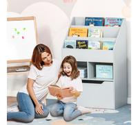 HOMCOM Kids Bookshelf, Toy Box With Storage Drawers Wheels- Grey, Grey